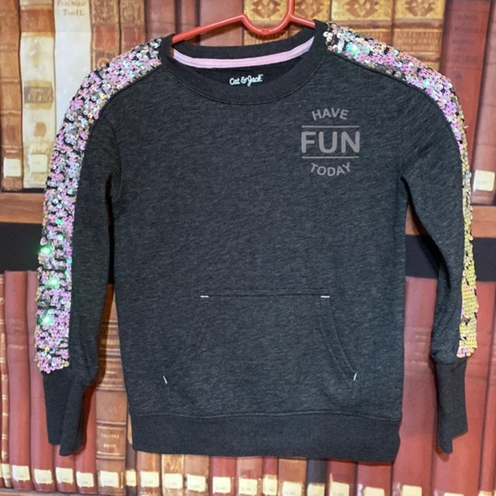 Cat & Jack flip‎ sequin trim pullover sweatshirt Have Fun Today
